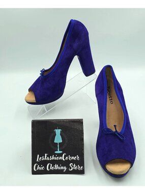 Repetto Women's Purple Suede Leather Blook Heel Peep Toe Pumps Shoes Size 7 3842